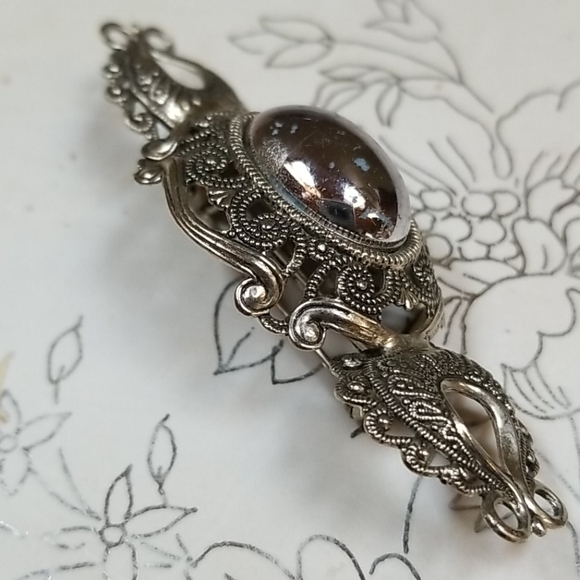 Vintage Mid Century Antiqued Silver Tone Metal Brooch Pin - Picture 11 of 11